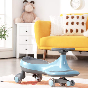 GLACER Wiggle Car  Just Twist Swing Car with Flashy PU Wheels  No Battery  Gears or Pedals Wiggle Bike  Easy to Ride  Indoor Outdoor Ride on Toy Gift for Boys & Girls Aged 3 Years Old and up (Blue)