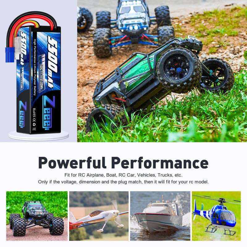Zeee 3S Lipo Battery 5500mAh 11.1V 120C Hard Case RC Battery with EC5 Connector for RC Car 1/8 1/10 Scale Vehicles Tank Truck Bo