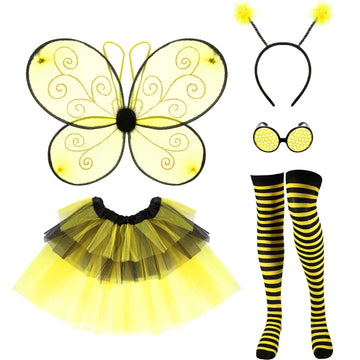 Satinior Bee Costume Kit For Women Tutu Skirt Bee Wings Headband Striped High Leg Warmers For Halloween Cosplay Party (60 Cm/ 23.62 Inches)