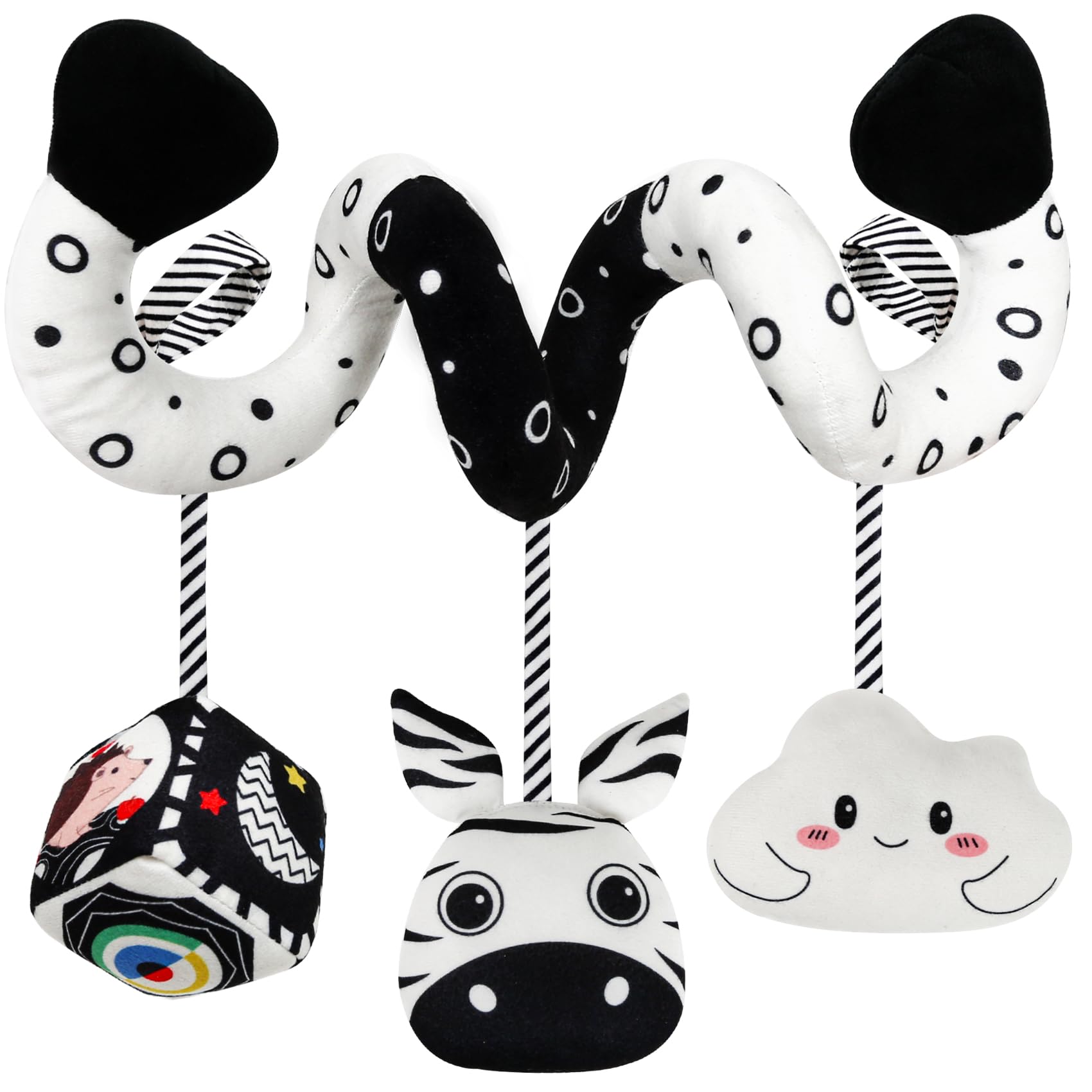 Car Seat Toys For Babies 0-6 Months,Hanging Rattle Toys For Crib Mobile, Baby Spiral Hanging Stroller Black And White High Contrast Baby Toys For Newborn 0 3 6 9 12 Months Baby Boys Girls (Zebra)