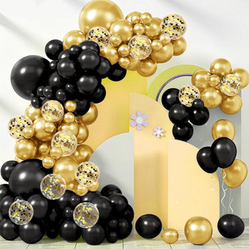 142 Pieces Black And Gold Balloon Garland Arch Kit Black And Gold Balloons Confetti Latex Balloons Black And Gold Party Decorati