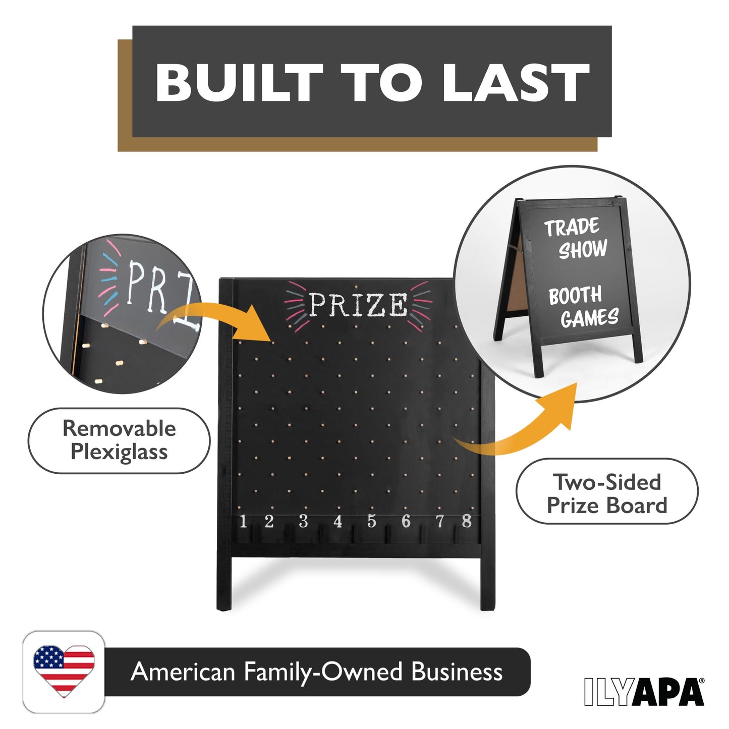 Ilyapa Board - Large Portable Prize Drop Game For Events And Trade Show - 27.5 X 41 Inch Double Sided - Wooden A-Frame Chalkboar