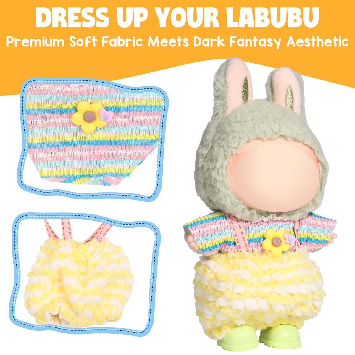 AICase for Labubu Clothes/for Labubu Outfits Clothes Set for 17cm Lububu Doll 3 Piece Set Hat Clothing for LA BUBU  Boys and Girls Stylish Adorable Dolls Clothes Accessories (No Doll)_06