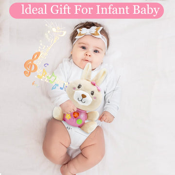 Haptime Baby Bunny Toys 6-12 Months, Infant Toys 0-6 Months, Newborn Girl Music Tummy Toy Plush Stuffed Animal, Baby Easter Basket Stuffers Birthday Shower Gift For 0 1 3 6 9 12 18 Months Girls