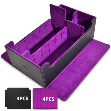 Tombert Premium Card Storage Box For Mtg Ptcg, Large Capacity With 4 Dividers And 4 Insertable Cards, 1600+ Pu Leather Commander Card Deck Case, Magnetic Closure Card Holder (Black&Purple)