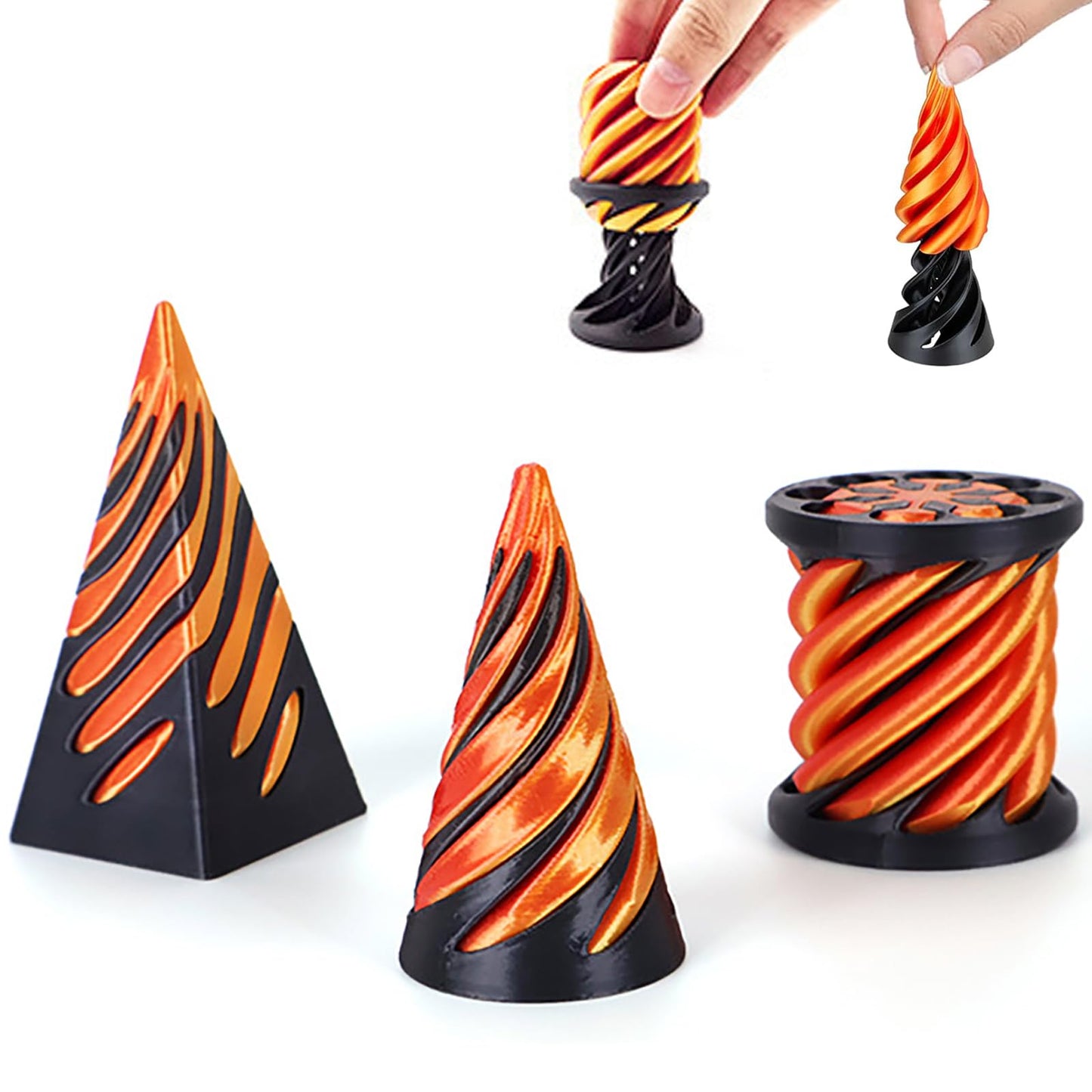 3Pcs Impossible Cone, Spiral Cone Fidget Toy 3D Printed Spiral Fidget Toys Impossible Pyramid Passthrough Sculpture, Mini Cones