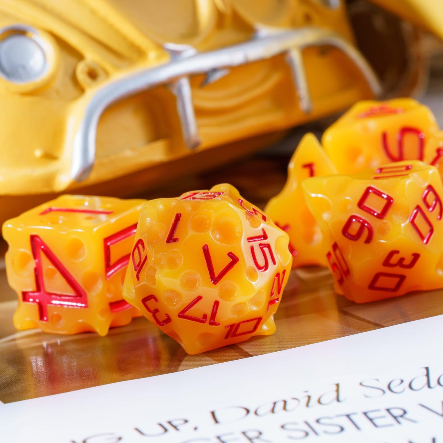 HDdais Cheese Dice Set Resin DND Dice Set, 7PCS Yellow Polyhedral Dice Set D&D for Dungeons and Dragons Role Playing Game and Ot