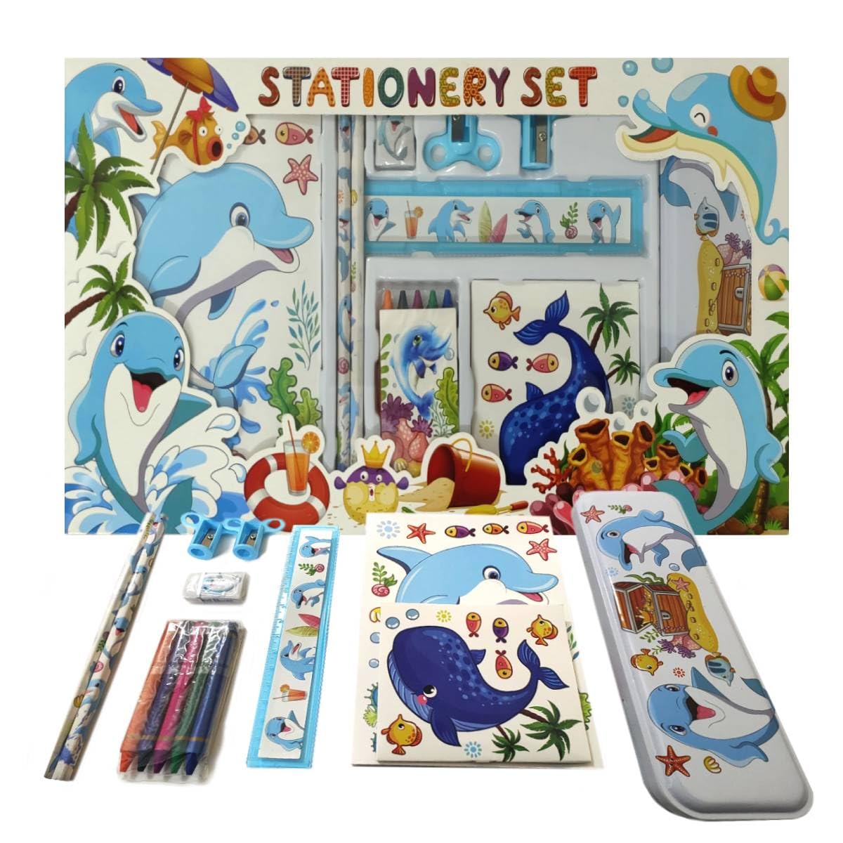 Ryme Stationery Kit For School  Value Pack Of 8 Essential Stationery Items Gift Set With 3 Pencils,1 Diary,1 Pencil Box,1Scale,