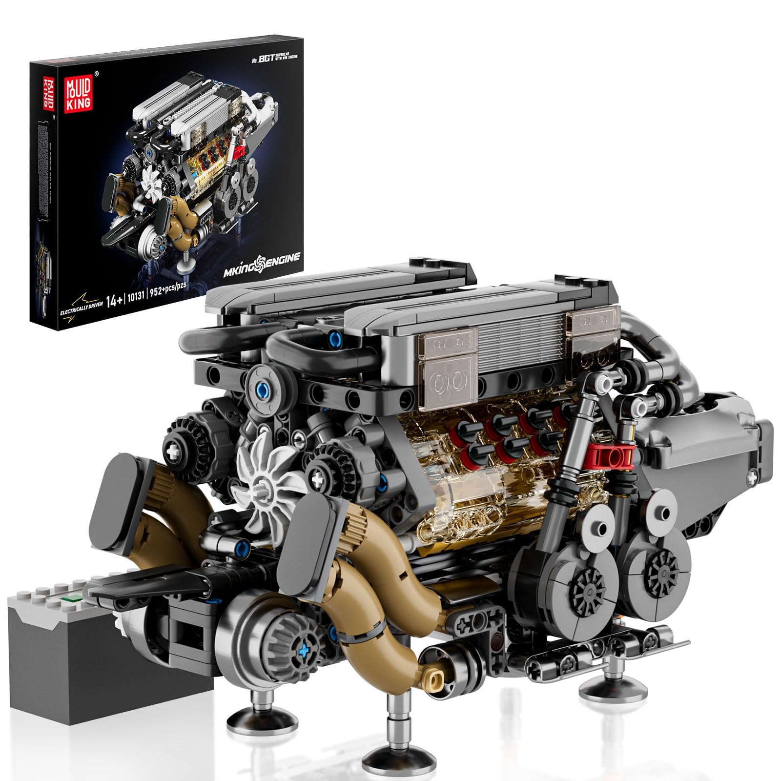 Mould King W16 Engine Kits That Runs  Build Your Own Twin V8 Engine  Visible Car Motor Blocks Set  Physical Science Experiment Models for Teens  Best STEM Toy Gifts for Kids and mature-themed 10131 (952 Pcs)