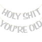 Holy Shit You'Re Old Banner Silver Glitter For 30Th 40Th 50H 60Th 70Th 80Th 90Th Funny Birthday Banner Sign Bunting Party Decor Photo Booth Props (Silver)