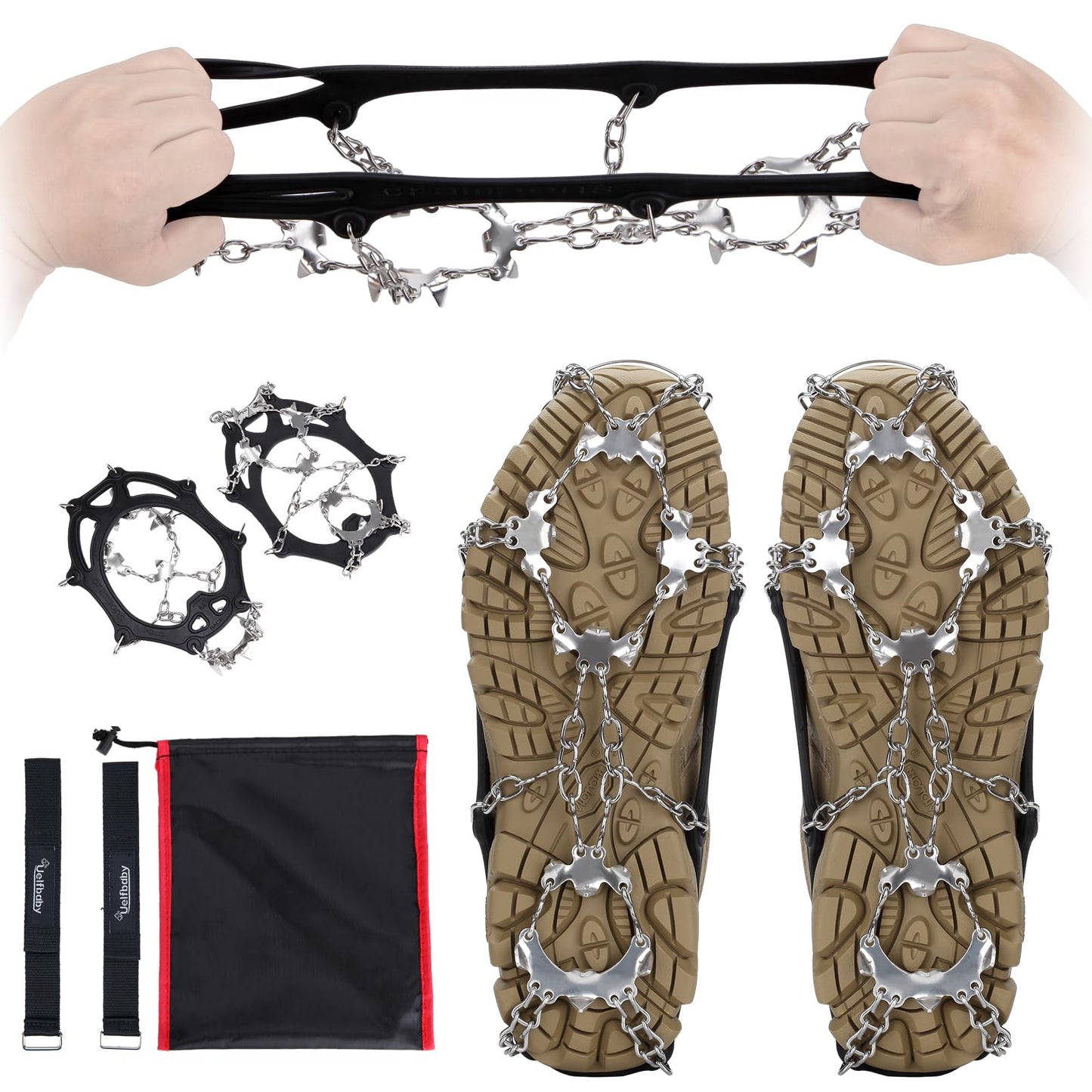 crampons Upgraded 19 Spikes with 304 Stainless Steel chain Ice Snow grips Traction cleats System Safe Protect for Walking, Joggi