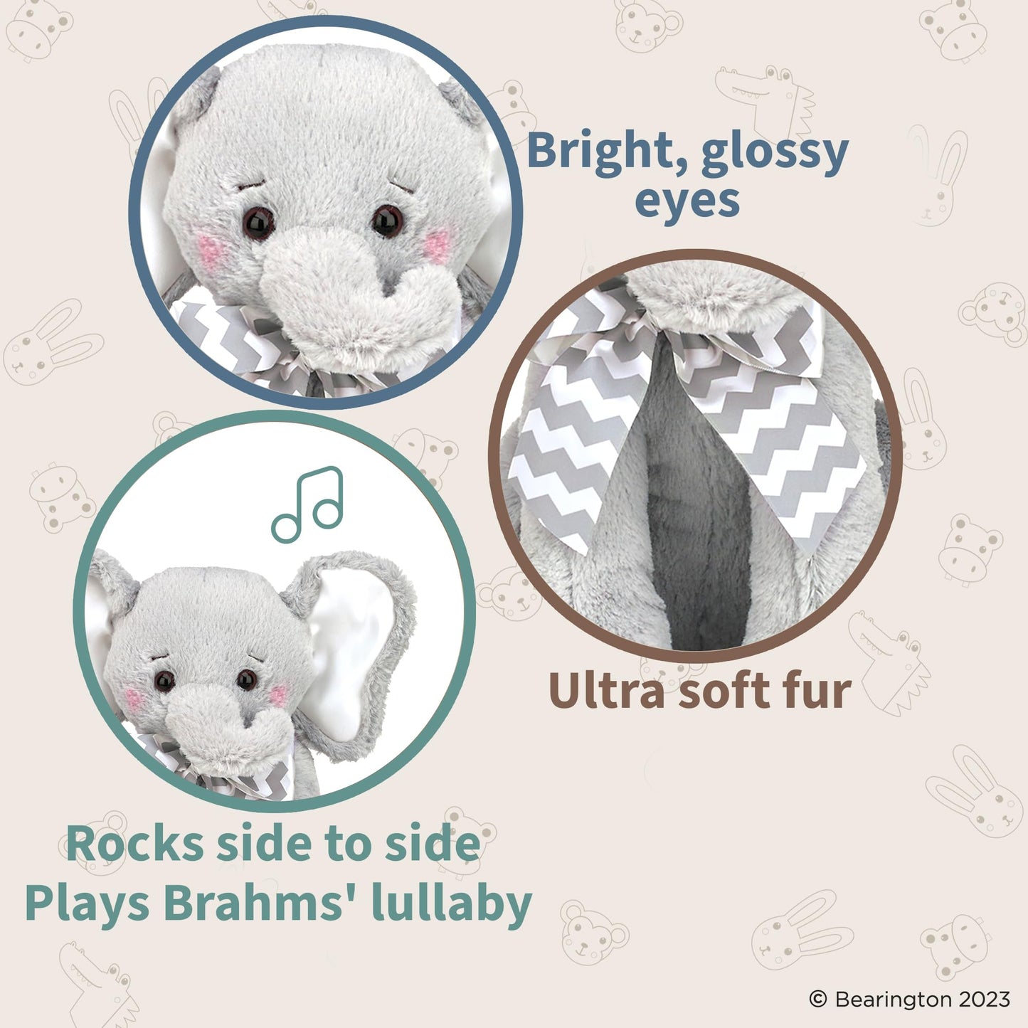 Bearington Baby Lil Spout Lullaby Animated Musical Plush Stuffed Animal Gray Elephant 13