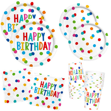Happy Birthday Decorations: Kids  Birthday Party Supplies with Dots Design - Includes Happy Birthday Plates and Napkins, Dispos