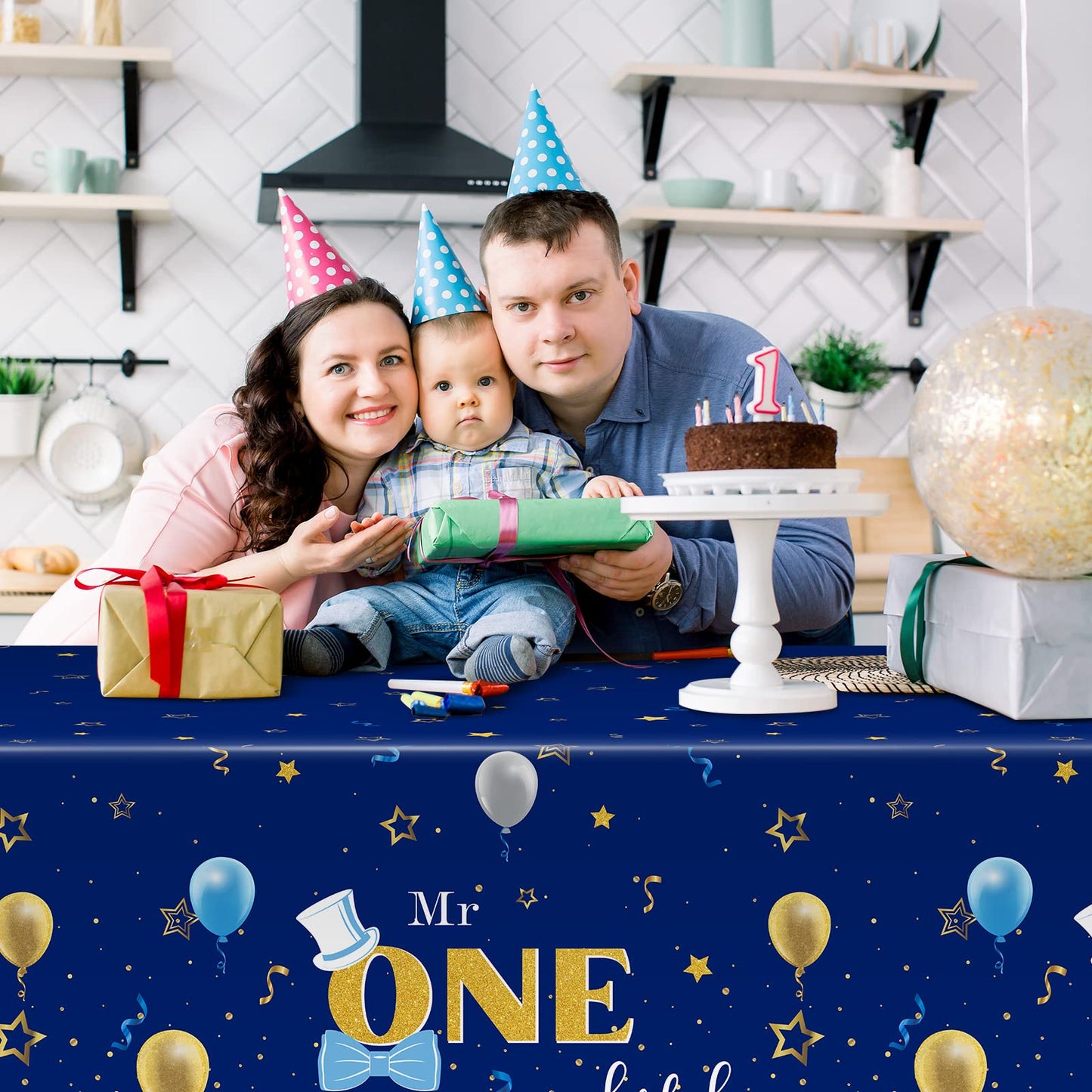 Tiamon 3 Pieces Boy 1st Birthday Party Tablecloth 54 x 108 Inch Plastic Rectangular Birthday Table Cover First Birthday Tableclo