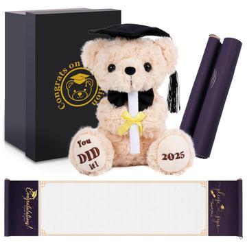 Graduation Bear Class of 2025 - Graduation Gifts Set Teddy Bear & Guest Book Scroll, High School Graduation Gifts for Boys & Gir