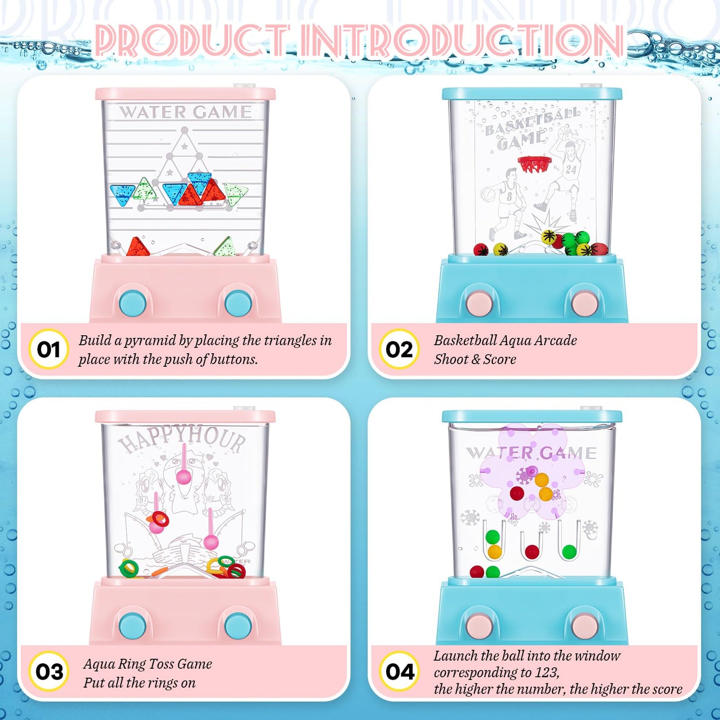 Sumind 6 Pieces Aqua Rings Handheld Water Game Mini Retro 80s 90s Games for Kids Christmas Stocking Stuffers Birthday Return Gifts Classroom Rewards Bulk(Pastels)