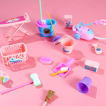 Sotogo 18 Pieces Doll Housework Cleaning Supplies Miniature Mini Dollhouse Accessories Dollhouse Furniture Decoration Accessories For Dolls Pretend Play