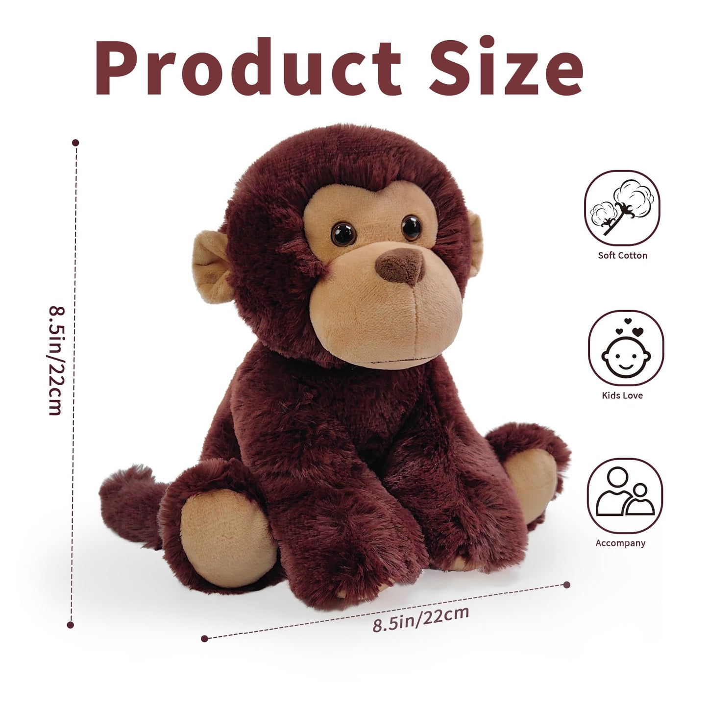 Hideekoog Monkey Stuffed Animal Toy  Soft Huggable Monkey Plush Toys for Kids  Cute Animal Gift for Boys Girls and Toy for 1-3 Toddlers -8.5 Inch