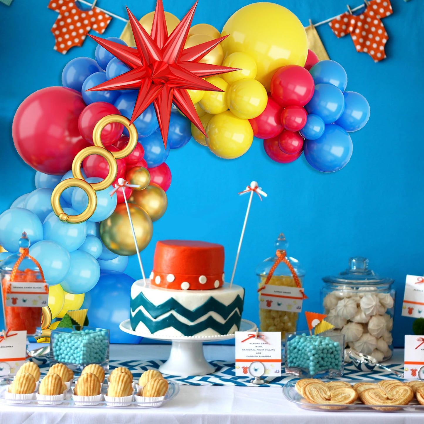 Balloon Arch Kit, Red Blue Yellow Balloons Garland Kit With Explosion Star Foil Balloons For Cartoon Hedgehog Carnival Circus Theme Birthday Party Baby Shower Decorations