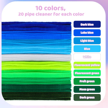 ZLULARY 200 Pcs Pipe Cleaners Bulk, Green Pipe Cleaners, Pipe Cleaners for Crafts, Pipe Cleaners Chenille Stem, Pipe Cleaners Se