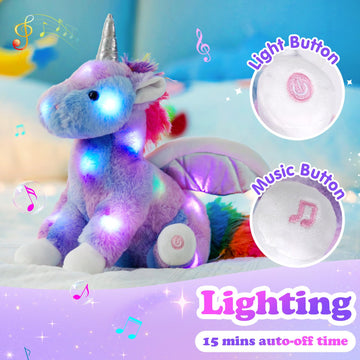 Cozyworld 16.5' Unicorn Light Up Musical Unicorn Stuffed Animal Glowing Singing Soft Plush Toys Decor Birthday Christmas Children'S Day Gifts For Toddlers Boys Girls Kids