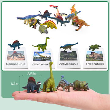 12 Preschool Science Toys - Educational Materials With Animal Matching Models Flash Cards, Animal Figurines For Kids (Dinosaur)