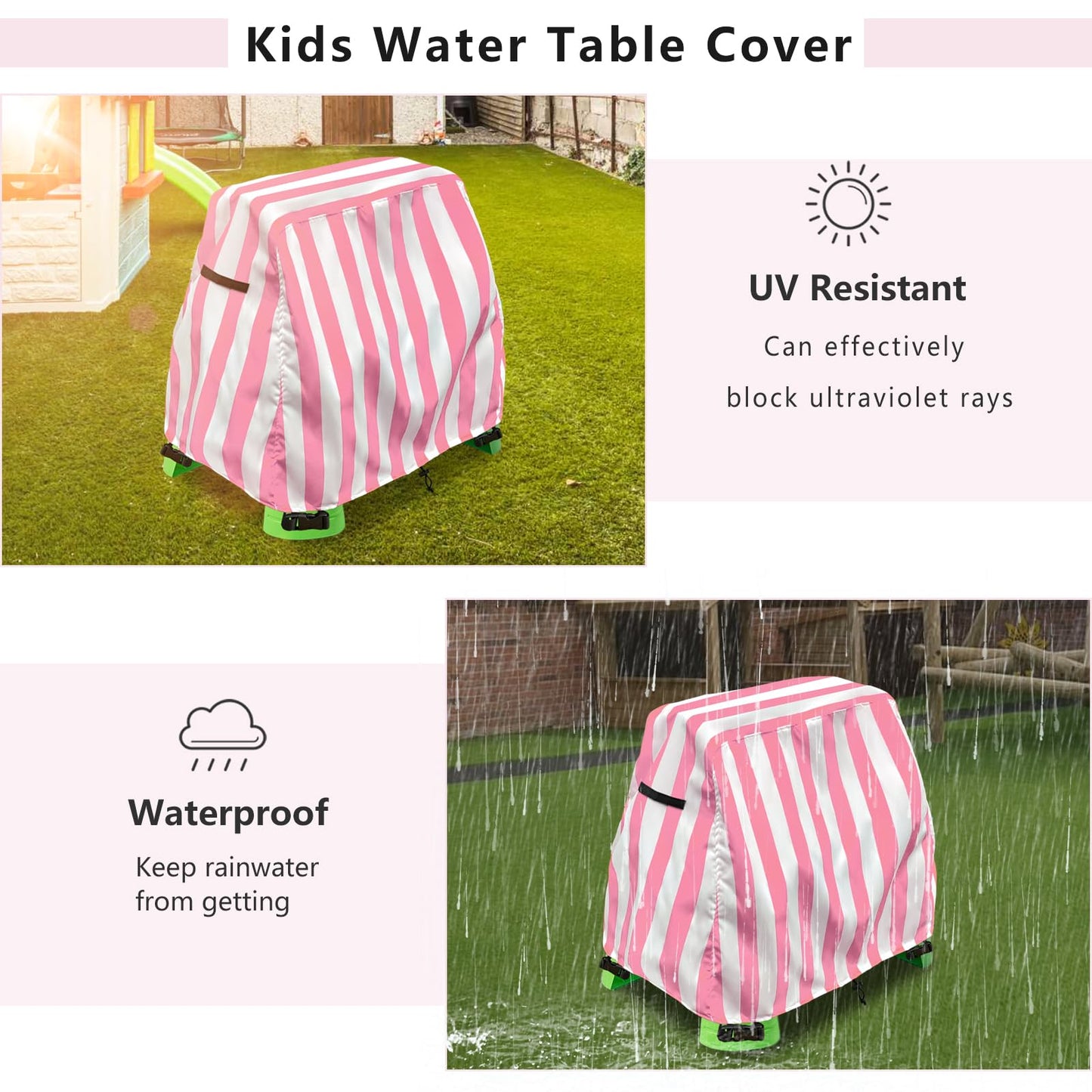 Aacabo Kids Water Table Cover Fit Rain Showers Splash Pond Water Table,Waterproof Dust Proof Anti-UV Outdoor Toys Cover-Cover on