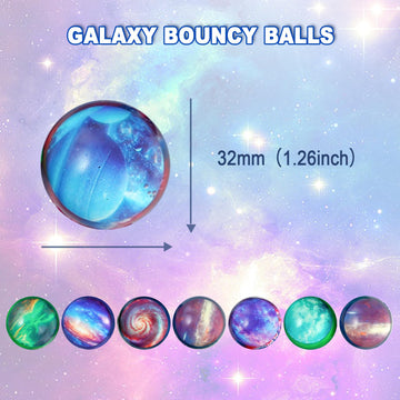 Pllieay 24PCS Multicolor Galaxy Bouncy Balls - 32mm Space Theme for Kids Party Favors and Christmas Gift Bag Filling