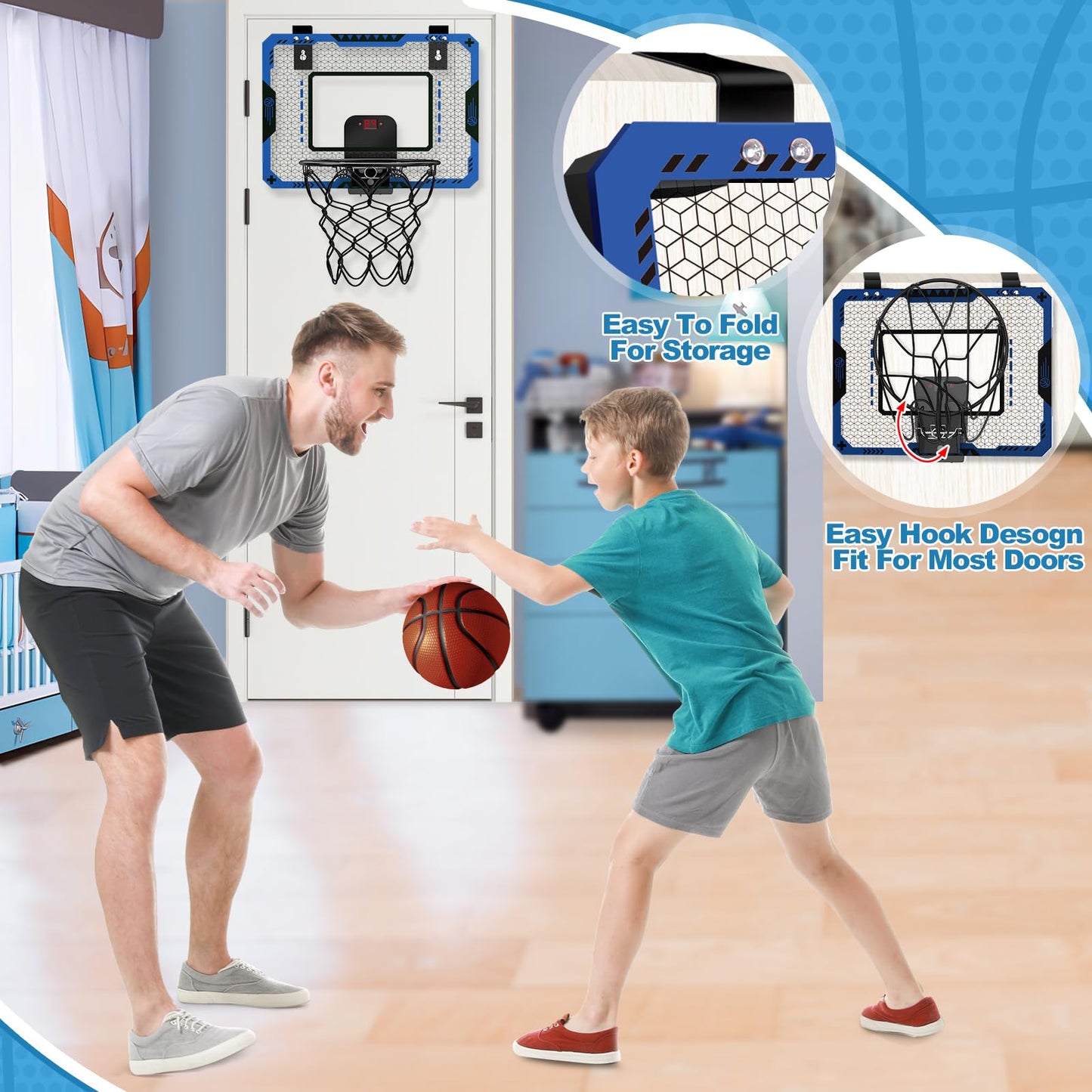 Indoor Basketball Hoop For Kids Age 5-10, With Electronic Scoreboard & 3 Balls - Over The Door Mini Hoop For Boys' Birthday & Christmas Gifts