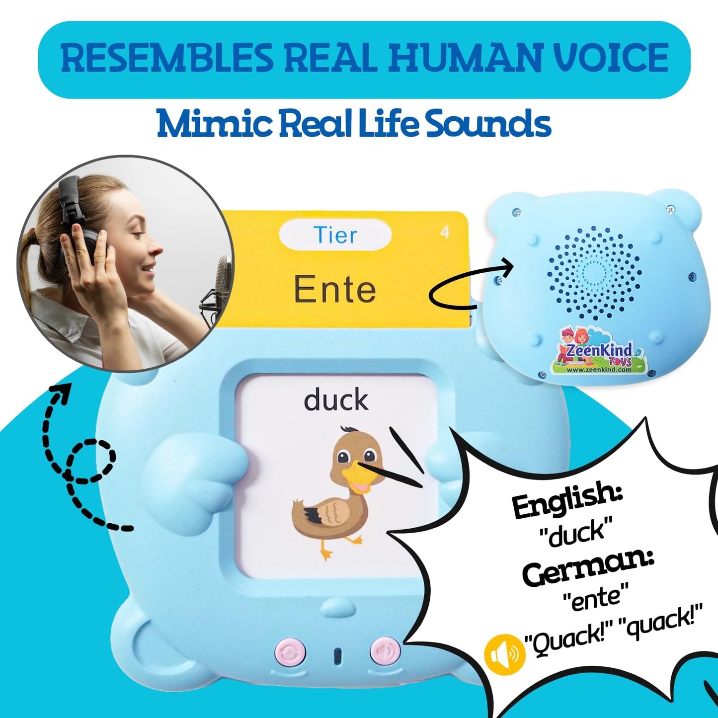Zeenkind German & English Talking Flash Cards With 510 Sight Words For Toddlers 2 3 4 5 6 Years Old, Learn German For Kids, Audi