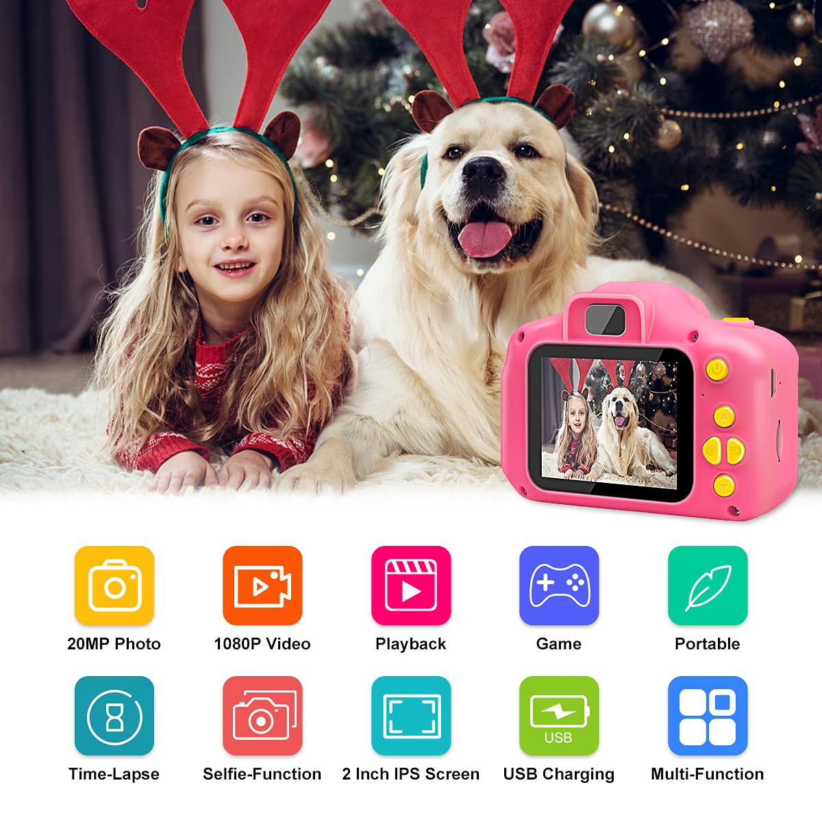 Ozmi Kids Camera Toys For 3-9 Year Old Girls, Kids Selfie Camera Compact For Child Little Hands, Smooth Shape Toddler Camera, Be