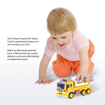 PowerTRC Push & Go Friction Powered Oil Truck Toy with Light and sound | Realistic Play Oil Tanker Truck Toy Gift for Boys and G