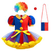 Miltrs Girls Clown Costume Dress Circus Cosplay Set Rainbow Tutu Skirt Clown Wig Hallowen Birthday Party for Girls