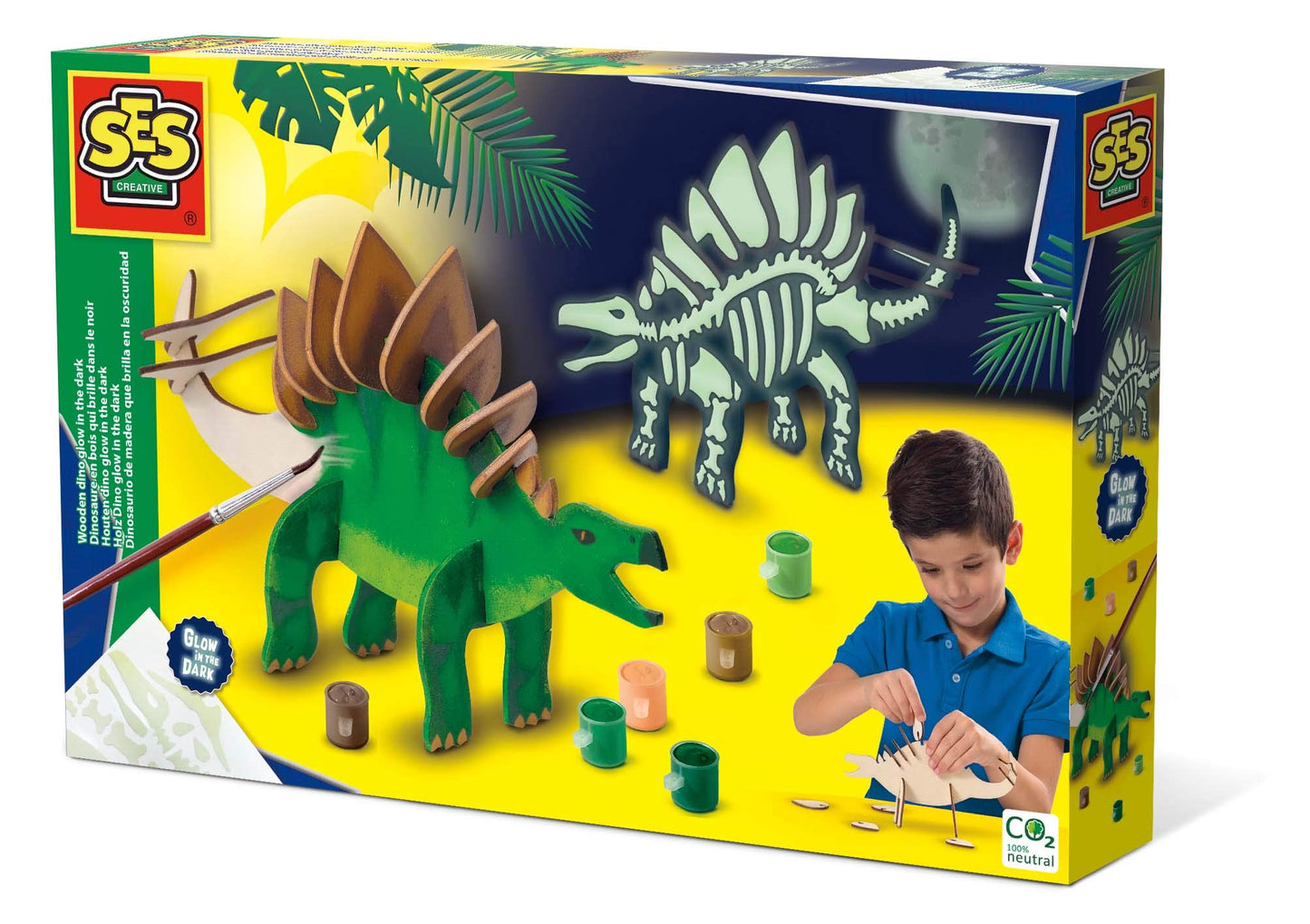 SES Creative 14209 Wooden Dino Glow in The Dark