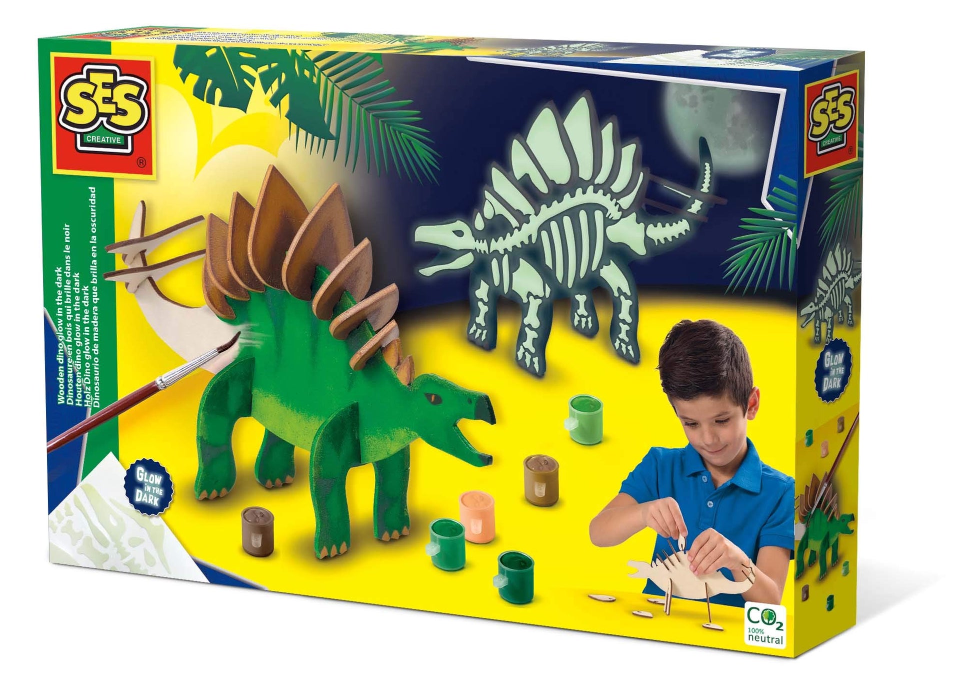 SES Creative 14209 Wooden Dino Glow in The Dark