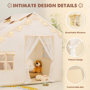 PIIKAGO Kids Play Tent with Mat - Kids Tent Indoor with Star Lights and Flags, Toddler Tent for Kids Ages 3-8, Toddler Playhouse