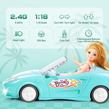 Hapkid Blue Remote Control Car For Girls, 1:18 Scale Rc Cars With Led Light, 2.4 Ghz Blue Truck Toy With 100 Min Long-Lasting Re