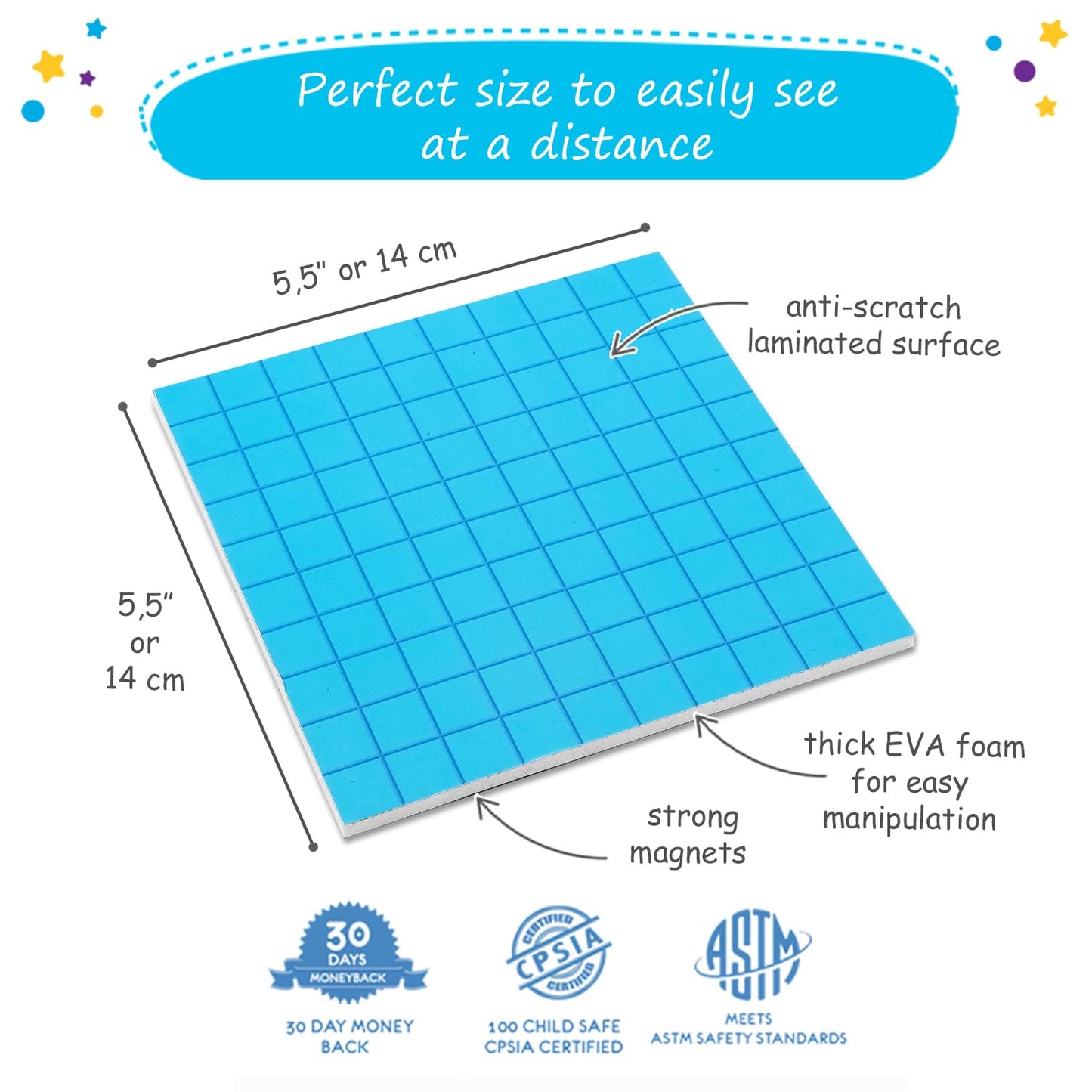 Simply Magic Jumbo Blue Magnetic Base Ten Blocks - 131+4 PCS Math Manipulatives, Foam, Medium Size, Model 20112022