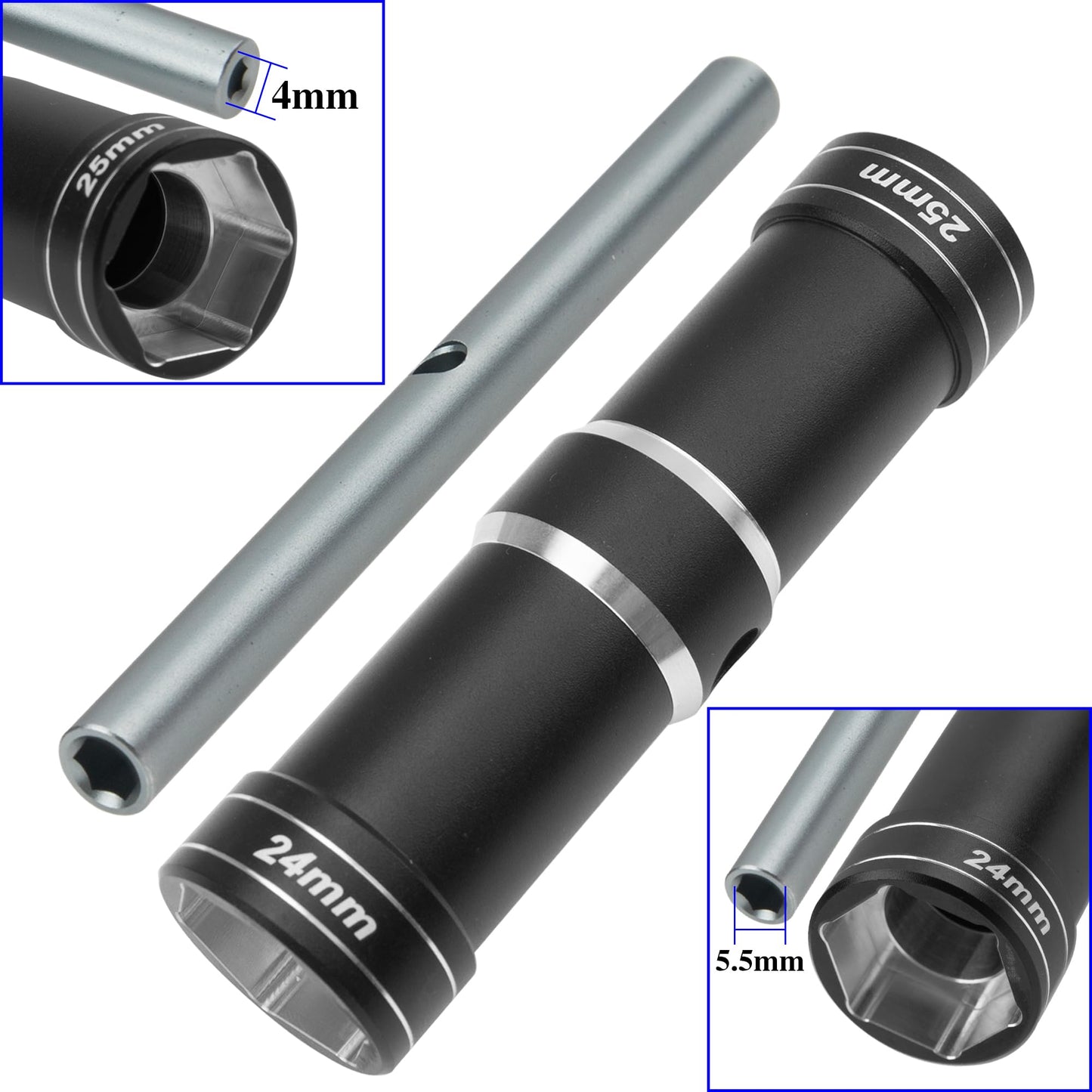 Vgoohobby RC Car Tool 24mm 25mm 4.0mm 5.5mm Hex Adapter Wheel Wrench Hexagonal Sleeve Compatible with 1/5 Traxxas Xmaxx Arrma Kr