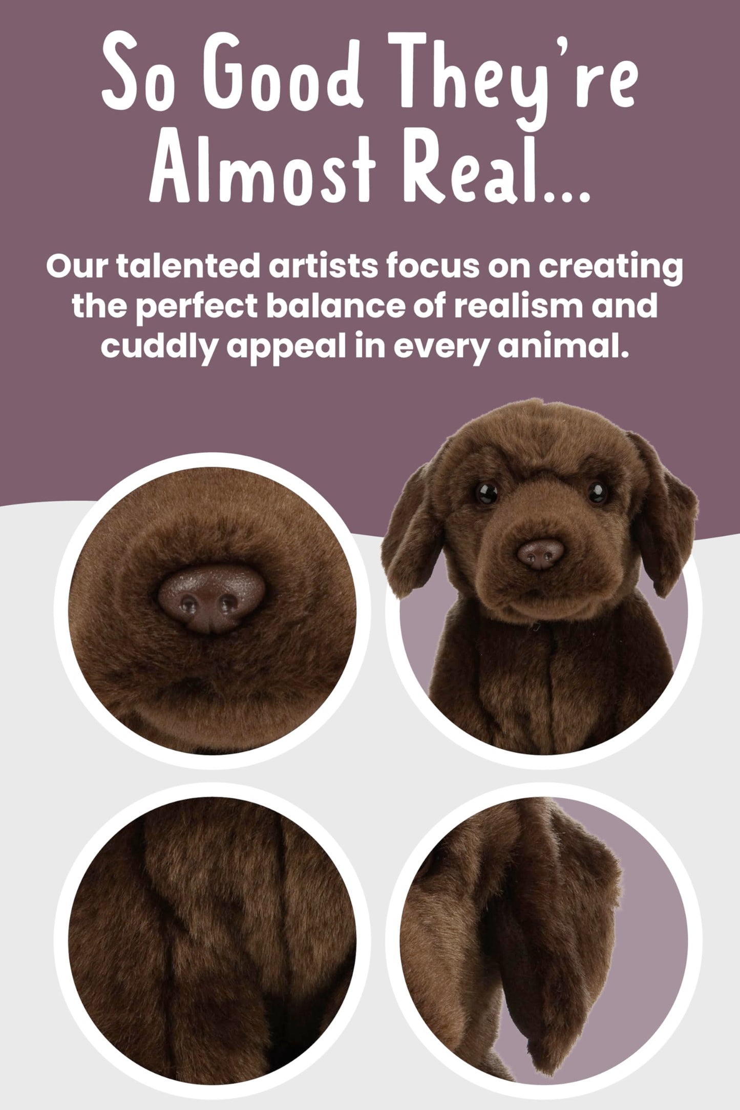 Living Nature Chocolate Labrador Stuffed Animal | Fluffy Dog Animal | Soft Toy Gift For Kids | 8 Inches
