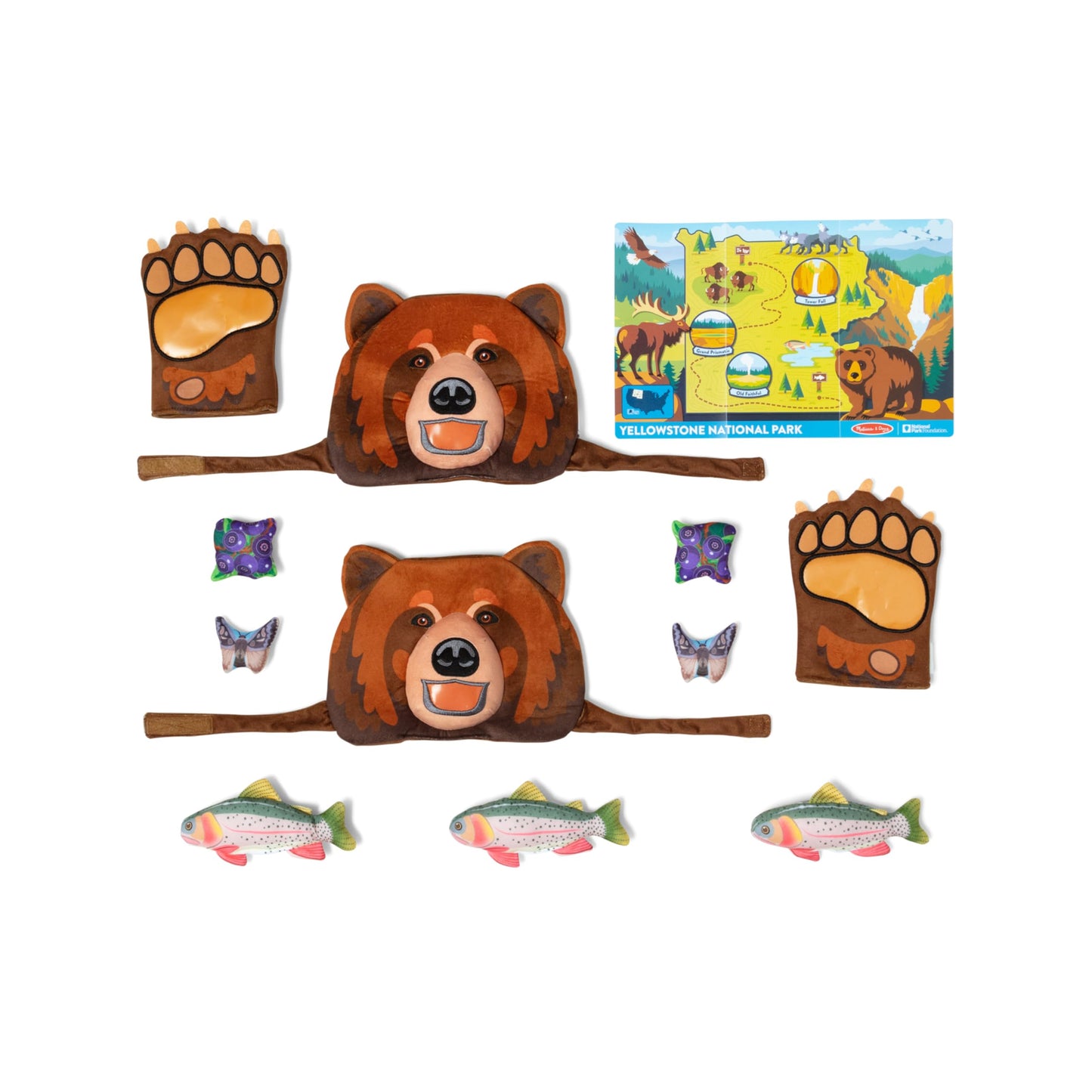 Melissa & Doug Grizzly Bear Pretend Play Set, Plush Bear Heads & Paw Gloves, Kids Activity for Ages 3+, Multi, Model 30909