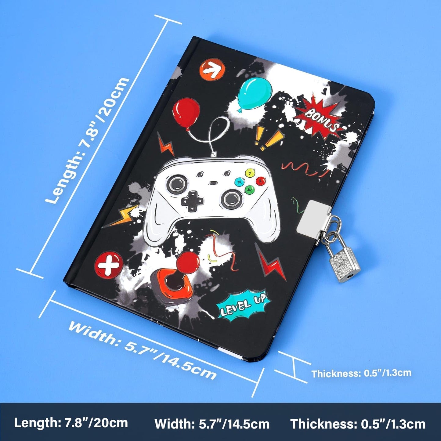 Wernnsai Kids Diary For Boys Game Journal - Kids Luminous Journal Boys Video Game Diary, School A5 Lined Memos Writing Drawing Notepad With Lock And Keys, Gaming Notebook Birthday Christmas Gift