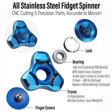 FREELOVE Stainless Steel Fidget Spinner - Heavy Mini Fox Spin Toy, Quiet Bearing, Mirror Blue, 1.5 inches - Anxiety Relief for Adults