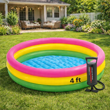 Toy Imagine 4Ft Inflatable Kids Swimming Pool - Small Portable Bathtub | Sunset Glow Ring, Round, Colourful - Perfect For 2-3 Ki