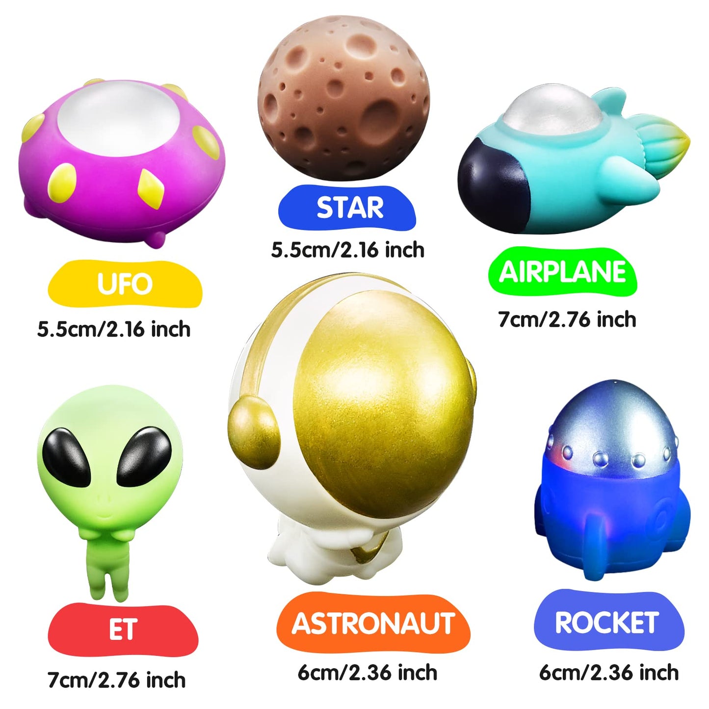 Bath Toys Light Up Floating Space Bath Tub Toy Set 6pcs Glowing Bath Toy Universe Theme Toy with Astronaut Rocket Ship Alien UFO
