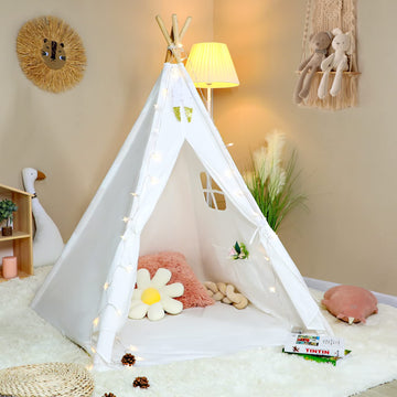 Wilhunter Kids Teepee Tent With Bottom Cloth, Paper Feathers & Flags, Gift For Boys & Girls, Toys For Toddler, Playhouse For Indoor Decor Party Games