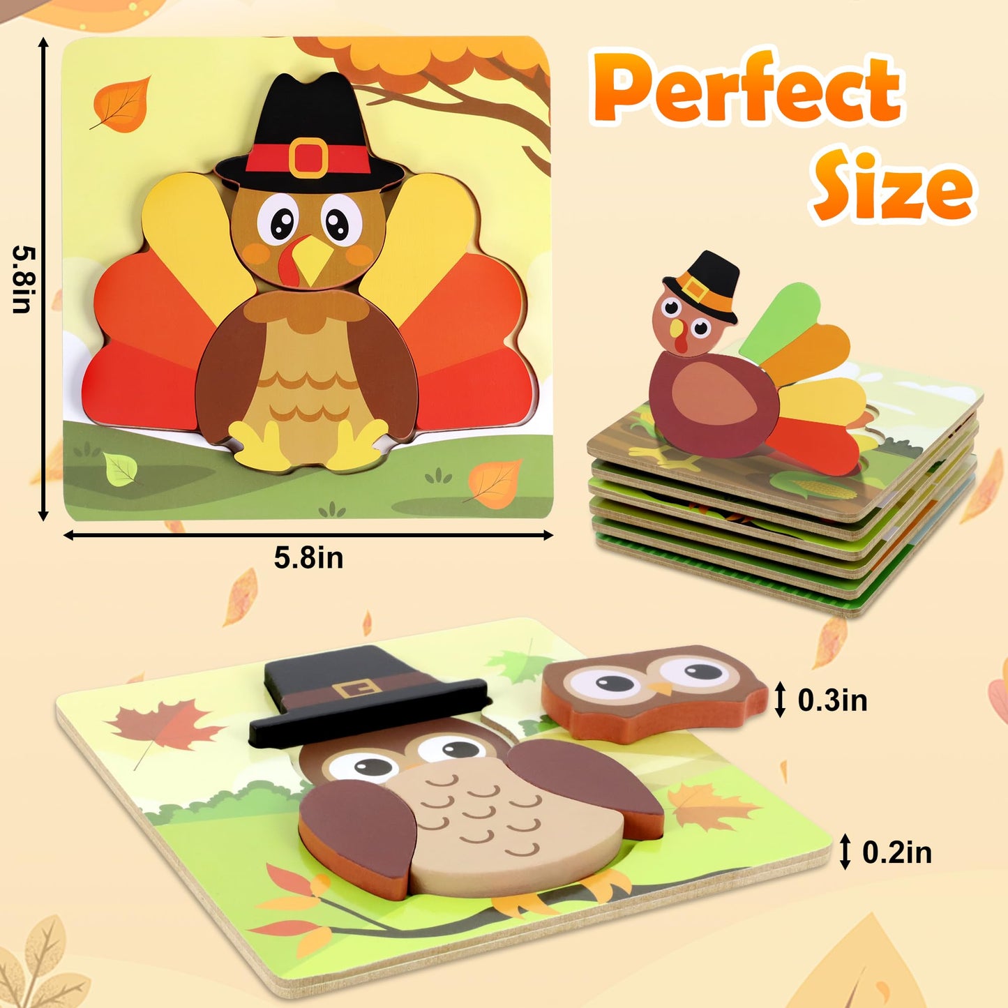 6 Pack Thanksgiving Wooden Puzzle For Toddlers, Thanksgiving Toys Jigsaw Puzzles For Thanksgiving Activities Party Favors Games Kids Boys Girls Thanksgiving Gifts Supplies