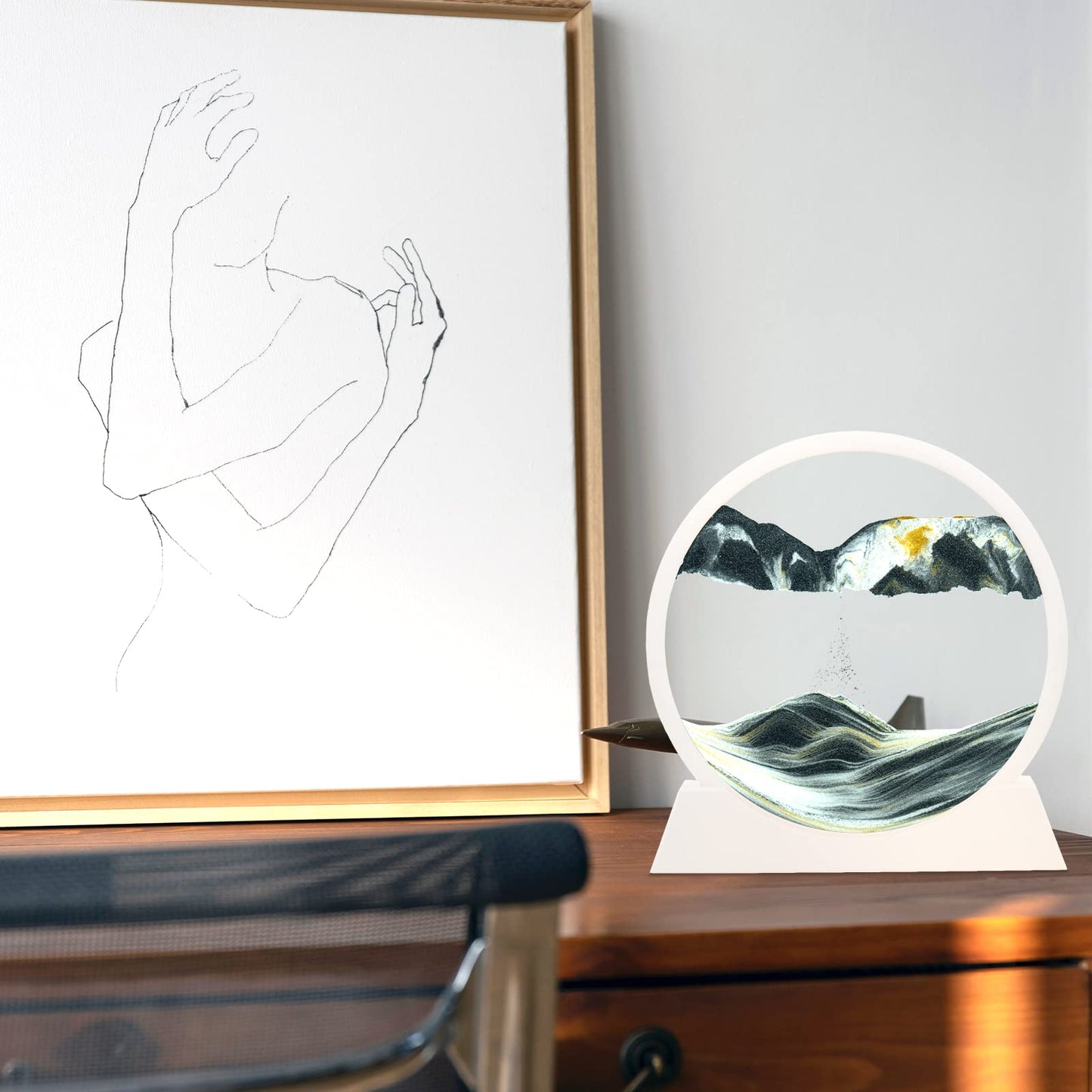 Winthfure Moving Sand Art Picture 3D Deep Sea Sandscape In Motion Display Round Glass Flowing Sand Frame, Kid Children'S Large D