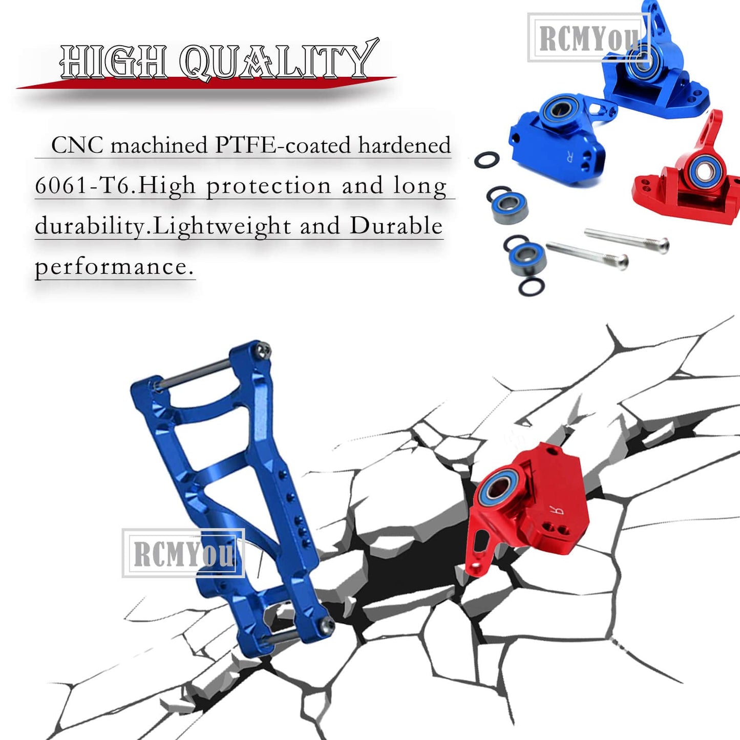 RCMYou Upgrades Part for 1/10 Slash 2WD,Alloy Front Rear Suspension Arm,Caster Block,Steering Blocks,Rear Stub Axle Carriers Upg