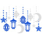 Blue-Silver Ramadan Star-Moon Party-Decorations Garland - 12pcs Twinkle Little Star Hanging Decoration Streamers Swirl Lantern, 